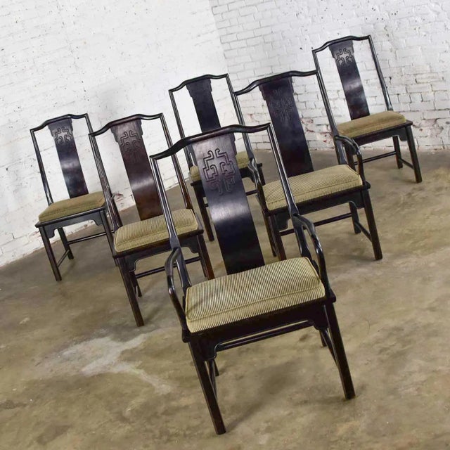Gorgeous set of six Chin Hua dining chairs 4 side and 2 armchairs by Raymond K. Sobota for Century Furniture. Comprised of...