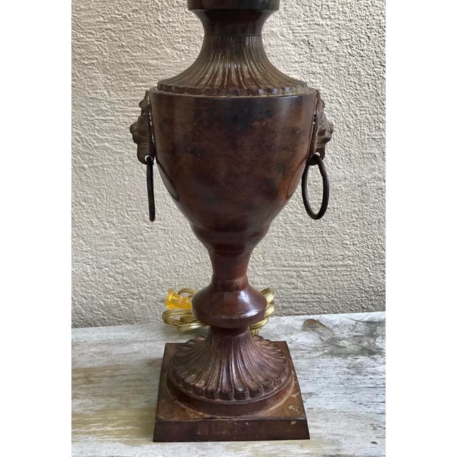 Metal Neoclassic Metal Lion Handle Urn Lamp For Sale - Image 7 of 10