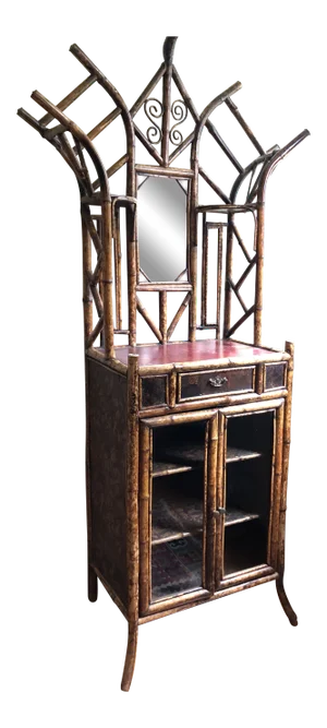 19th Victorian Bamboo & Japanned Lacquer Hall Stand Cabinet