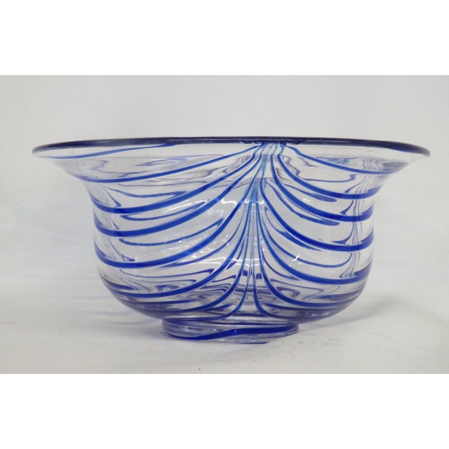 Mid 20th Century Mid Century Modern Murano Art Glass Serving Bowl With Cobalt Blue Striping 4860b For Sale - Image 5 of 12