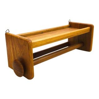 Teak Wall Mounted Paper Towel Holder With Shelf For Sale