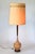 Mid-century striped ceramic table lamp with walnut neck and base. No makers mark. Minor age wear. No chips or cracks....