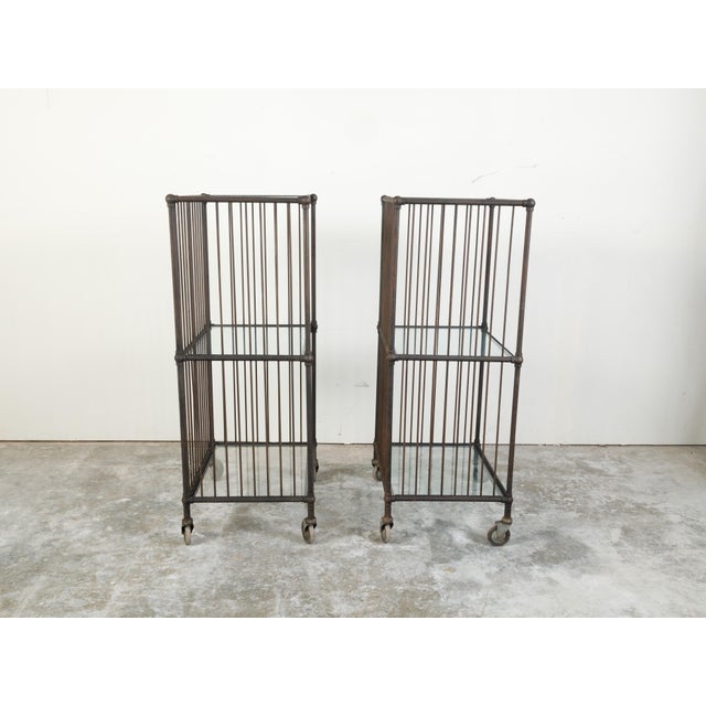Vintage Industrial Carts with Glass Shelves and Casters, Sold Individually For Sale - Image 10 of 11