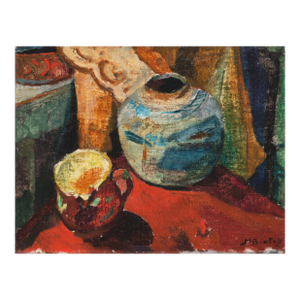 'Still Life, Ceramic Vase & Creamer Cup' by Marius Bomund, France, Copenhagen, Nuremberg, Odense