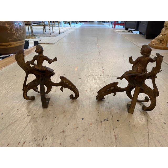 Gold Small Antique Figural Fireplace Andirons- A Pair For Sale - Image 8 of 10