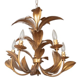 Italian Gilt Tole Palm Frond Chandelier For Sale