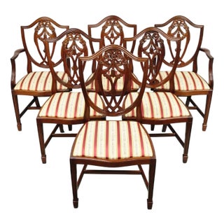 Vintage Sheraton Federal Mahogany Shield Back Dining Room Chairs - Set of 6 For Sale