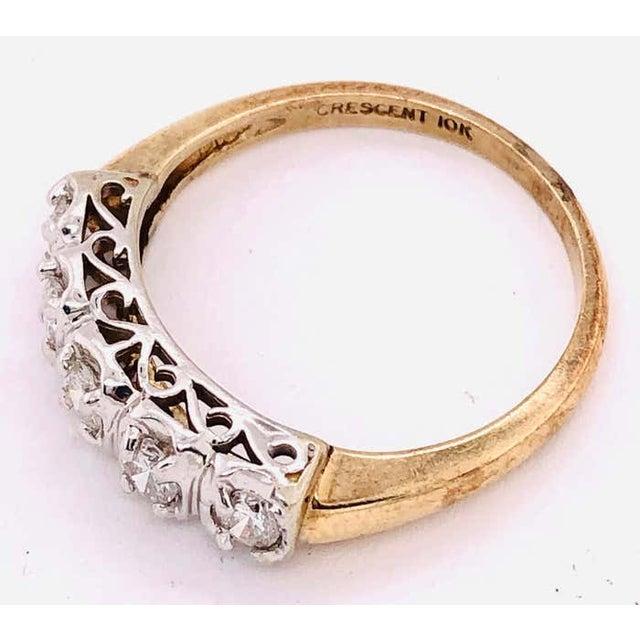 10 Karat Two-Tone Yellow and White Gold Crescent Ring With Five Diamonds For Sale - Image 4 of 12