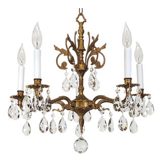 Antique 5 Light Beautiful Bonny Bitty Brass Cut Lead Glass Crystal Chandelier For Sale