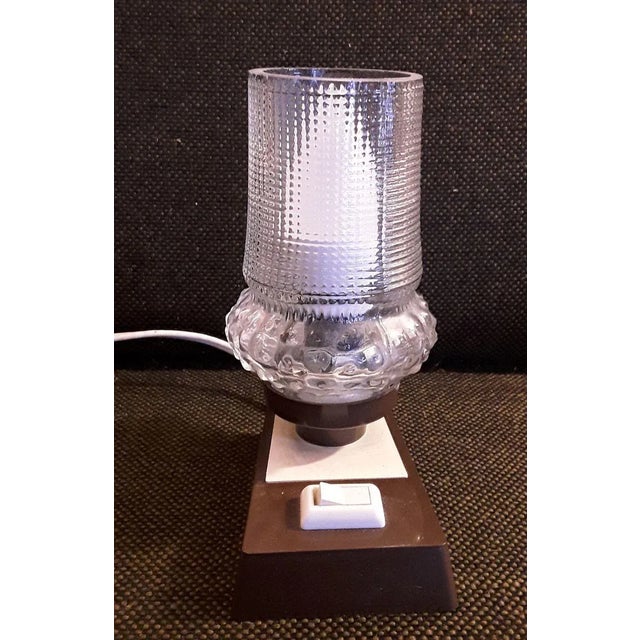 Glass Table Lamp with Brown and Cream White Plastic, 1960s For Sale - Image 7 of 7
