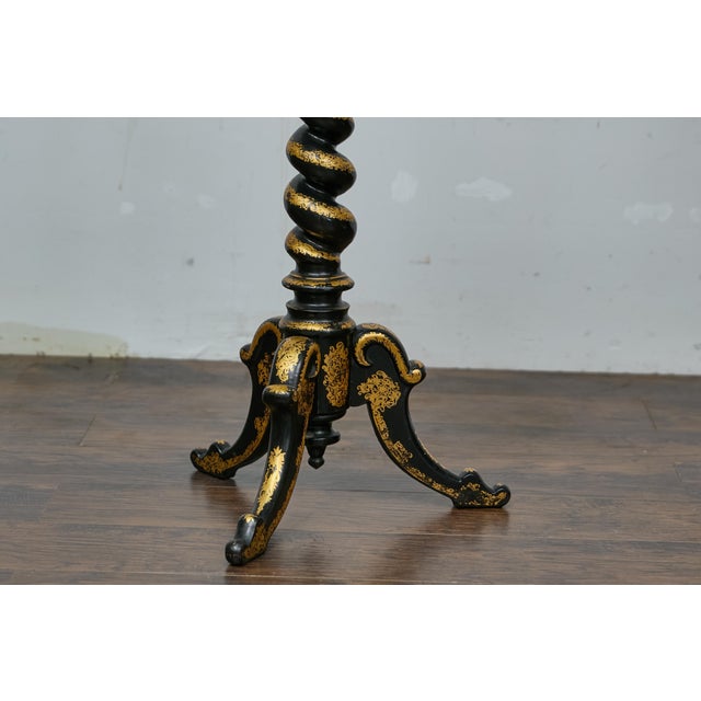 English Ebonized Barley Twist Pedestal Table with Zebra Hide and Gilt Detailing For Sale In Atlanta - Image 6 of 12
