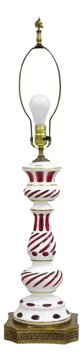 Antique Czech Bohemian Cranberry Ruby Red Glass Table Lamp With Interior Light