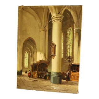 Antique Oil on Canvas Painting of Church Interior by Bosboom For Sale