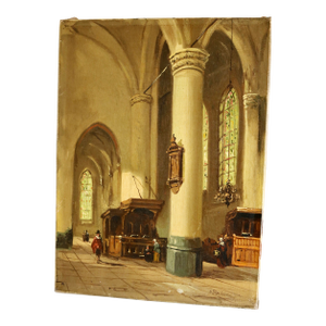 Antique Oil on Canvas Painting of Church Interior by Bosboom