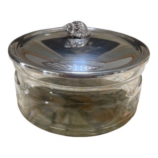 Glass Container With a Silver Plated Seashell Lid For Sale