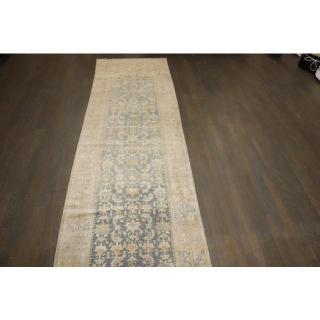 Long Blue Beige Malayer Runner rug no. j5210 For Sale In New York - Image 6 of 9
