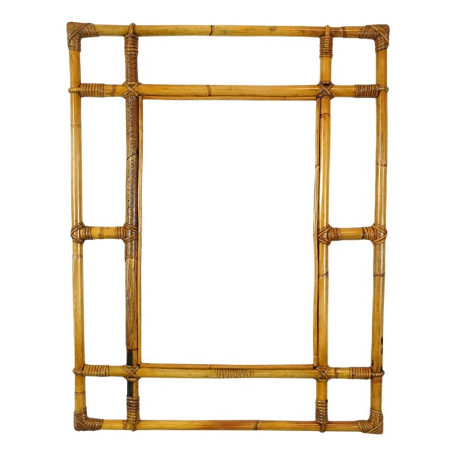 Italian Rattan & Bamboo Rectangular Wall Mirror, 1960s For Sale