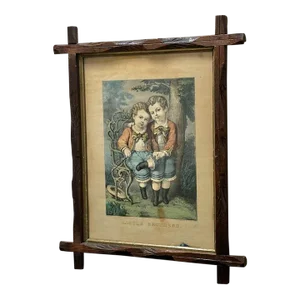 Currier & Ives "Little Brothers" Lithograph, 1875, Framed