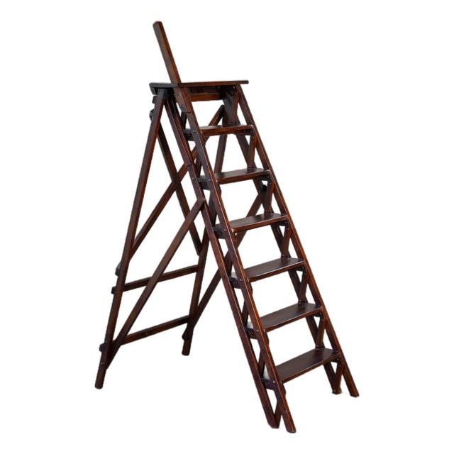Restoration Hardware Arts and Crafts Folding Library Ladder Shelf For Sale