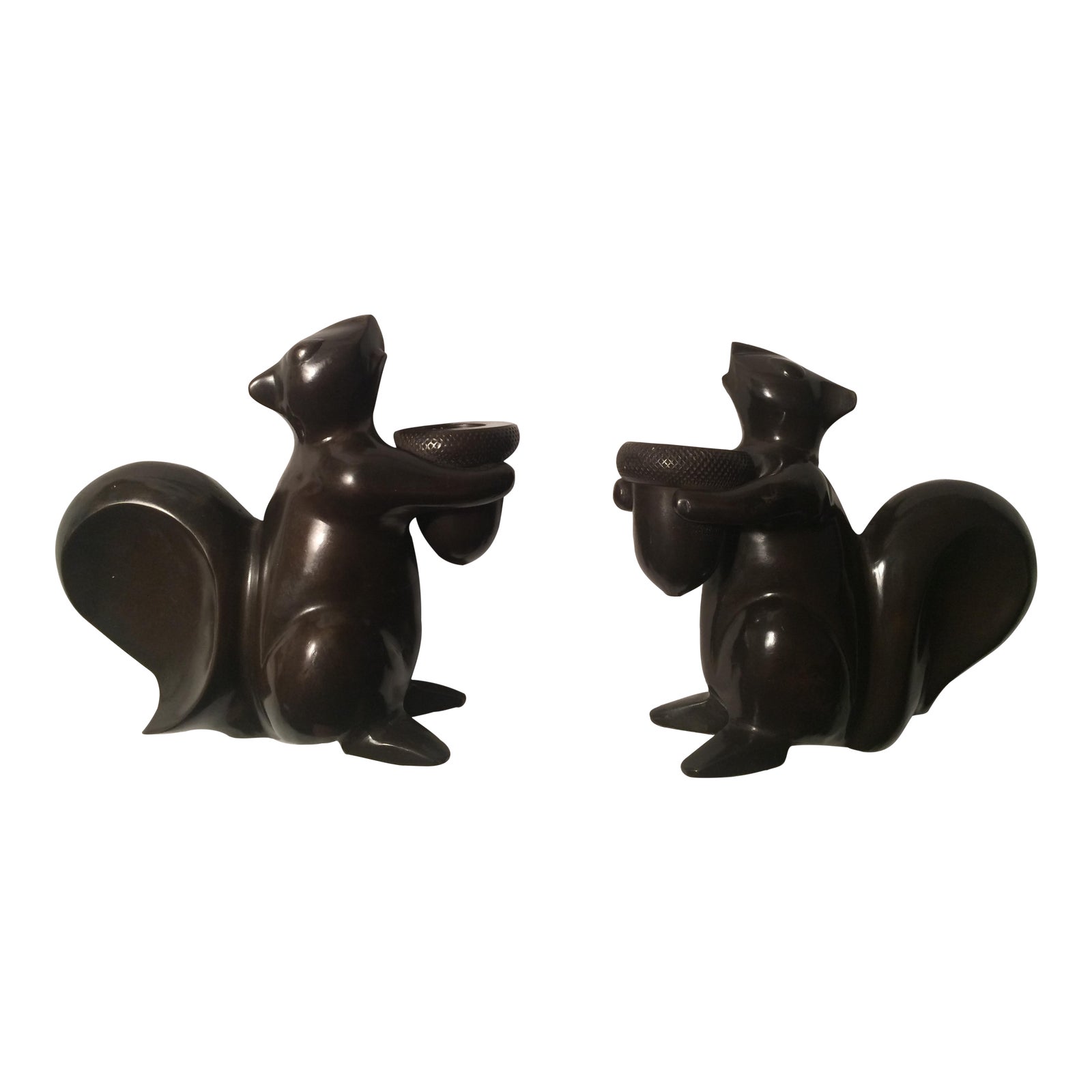 Restoration Hardware Cast Brass Squirrel Candle Holders A Pair