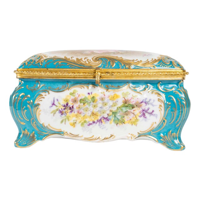 Sèvres Porcelain Box with Gilt Brass Mounting, 19th Century For Sale