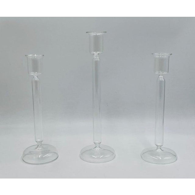 Modern Set of 3 Italian Mouth Blown Glass Candle Holders by Aldo Cibic for Paola Coin For Sale - Image 3 of 14