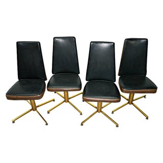 Vintage 1970 Black & Gold Swivel Chairs - Set of 4 For Sale