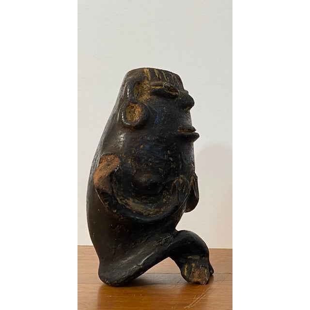 3 Brutalist Clay Figures South American Mexican Pre Columbian Style Black Ware Musical Vintage / Antique For Sale - Image 4 of 17
