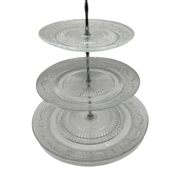 Transparent Vintage 3-Tier Pressed Glass Serving Stand For Sale - Image 8 of 12