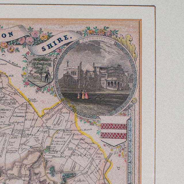 Glass Antique County Map, Huntingdonshire, English, Framed, Moule, Atlas, Victorian For Sale - Image 7 of 12