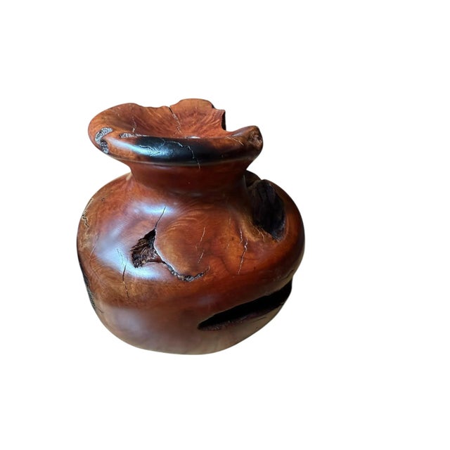 Wood Vintage Burlwood Brutalist Hand Turned Sculpture Art Vase For Sale - Image 7 of 9
