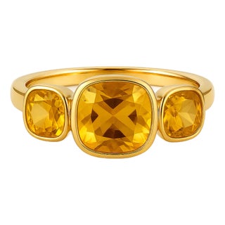 925 Sterling Silver Citrine Three Stone Ring Us 7 For Sale