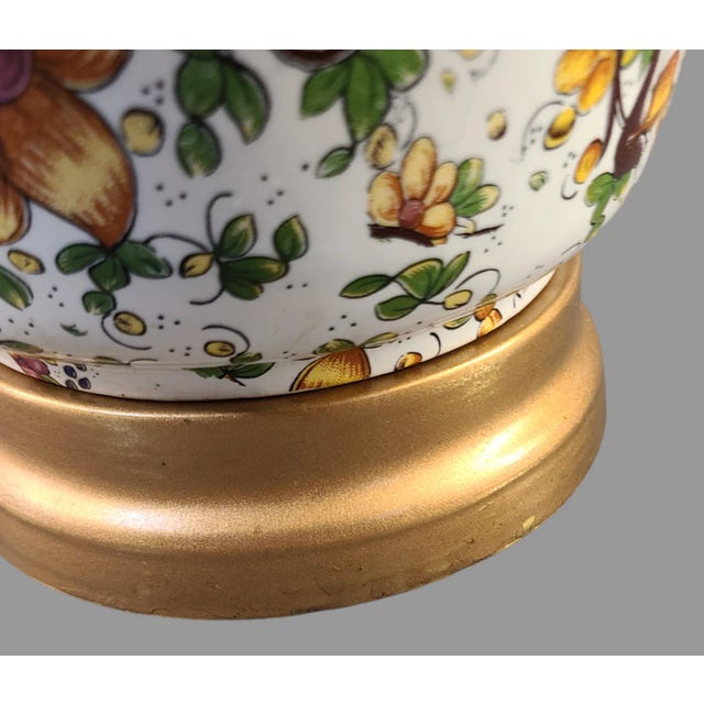 Ceramic Late 20th Century Vintage Italian Pottery Faience Majolica Multi Floral Table Lamp For Sale - Image 7 of 11