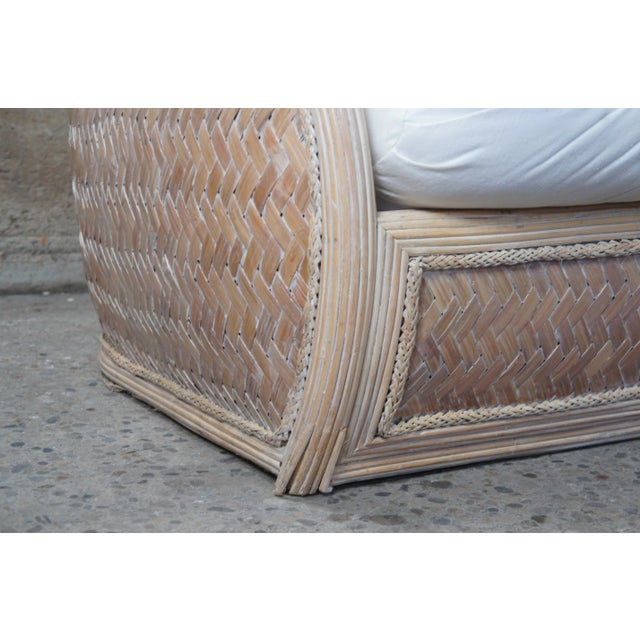 Wood Mid 20th Century Mid Century Modern Bohemian Rattan & Split Reed Barrel Back Sofas- Set of 2 For Sale - Image 7 of 13