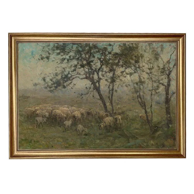 Not Yet Made - Made To Order Flock of Sheep Landscape Print on Canvas in Antiqued Gold Frame- a 20" X 30" Print, Framed to 23-1/2" X 33-1/2" For Sale - Image 5 of 5