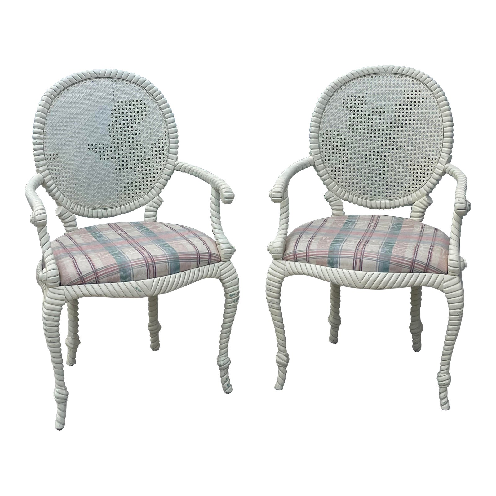 Vintage Twisted Rope Carved Wood Arm Chairs - A Pair | Chairish