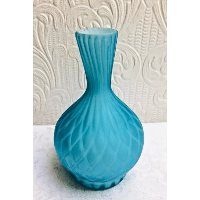 Art Deco Antique Webb Aqua Diamond Quilted Satin Glass Vase For Sale - Image 3 of 6