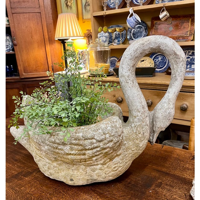 Imported from France. Large rare exquisitely crafted concrete swan planter. Incredibly detailed wings, feathers, and face....