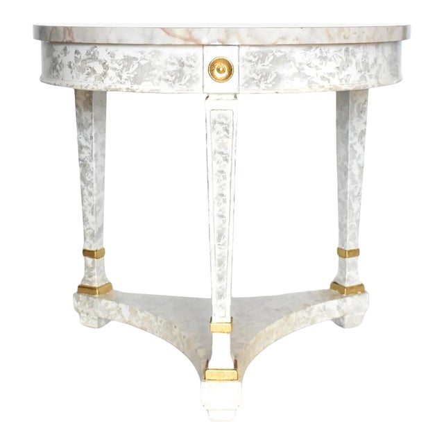 Vintage Neoclassical Round Faux Marble Side Table For Sale
