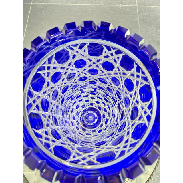 Large Cobalt Blue Cut Crystal Vase from Les Grands Ducs, 1980s For Sale - Image 4 of 12