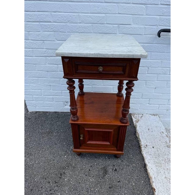 French Country Antique French Style Marble Top 2 Tier Night Stand For Sale - Image 3 of 16