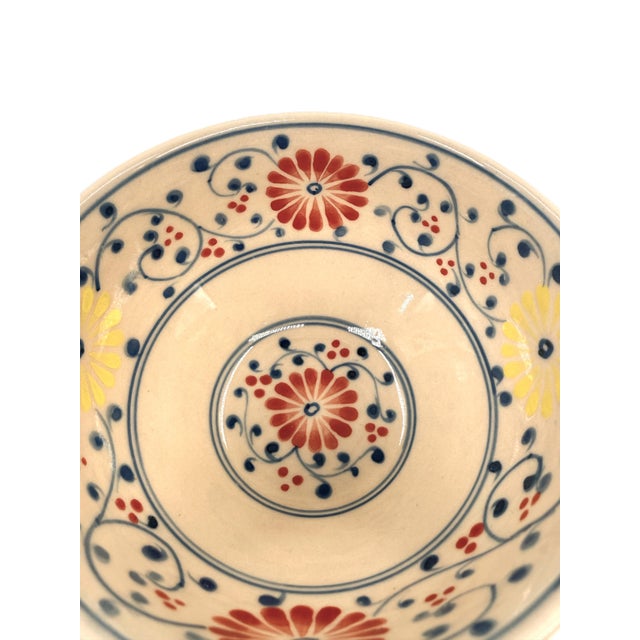 Set of 3 Bat Trang Vietnamese Ceramic Multipurpose Bowls Hand Painted in Red Yellow and Blue Floral Motifs For Sale - Image 4 of 9