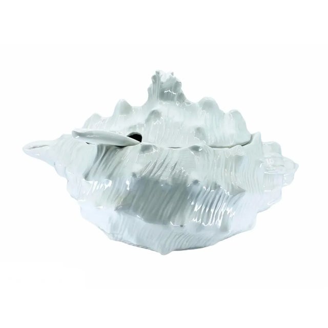 Traditional 1970s Large Ceramic Shell Soup Tureen & Spoon Set For Sale - Image 3 of 9