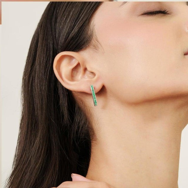 Metal Contemporary Green Onyx Everyday Half Hoop Earrings, A Pair For Sale - Image 7 of 11