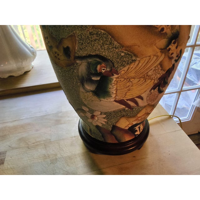 Vintage Frederick Cooper Tobacco Leaf Table Lamp Featuring Hand-Painted Floral and Bird Motifs. For Sale - Image 17 of 18