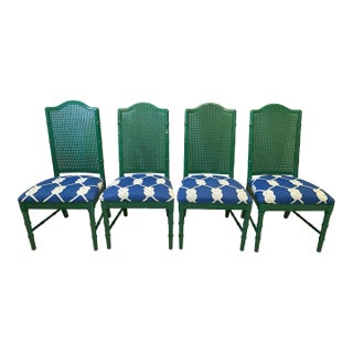 Vintage Chinese Chippendale Palm Beach Style Cane Back Dining Chairs- Set of 4 For Sale
