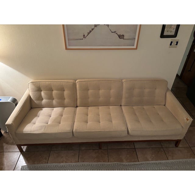 Florence Knoll Vintage 1950s Mid-Century Modern Knoll Sofas With Walnut Bases For Sale - Image 4 of 15