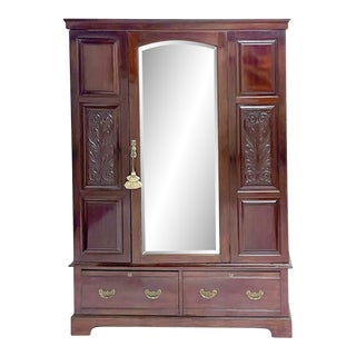 Antique Mirrored Door 3 Piece Armoire For Sale