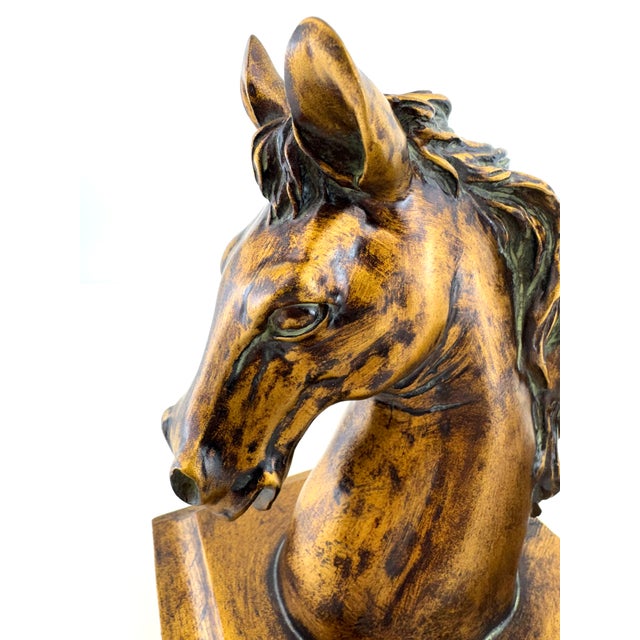 Rustic European 1960s Equestrian Horse Bust Bookends With Antiqued Bronze Finish, a Pair For Sale - Image 3 of 11