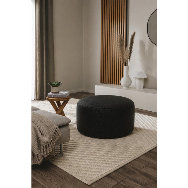 Vintage Circular Pouf in Black Braided Lambskin by LA Design, 2010s For Sale - Image 9 of 10